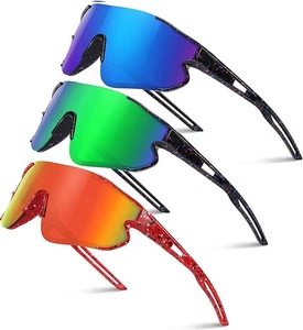 Kids Baseball Sunglasses for Boys Girls 3pack-black/Blue+black/Green+red - Picture 1 of 6