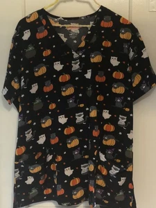 elite Med Performance Size XL COLORFUL HALLOWEEN PRINT SCRUB TOP - Picture 1 of 3