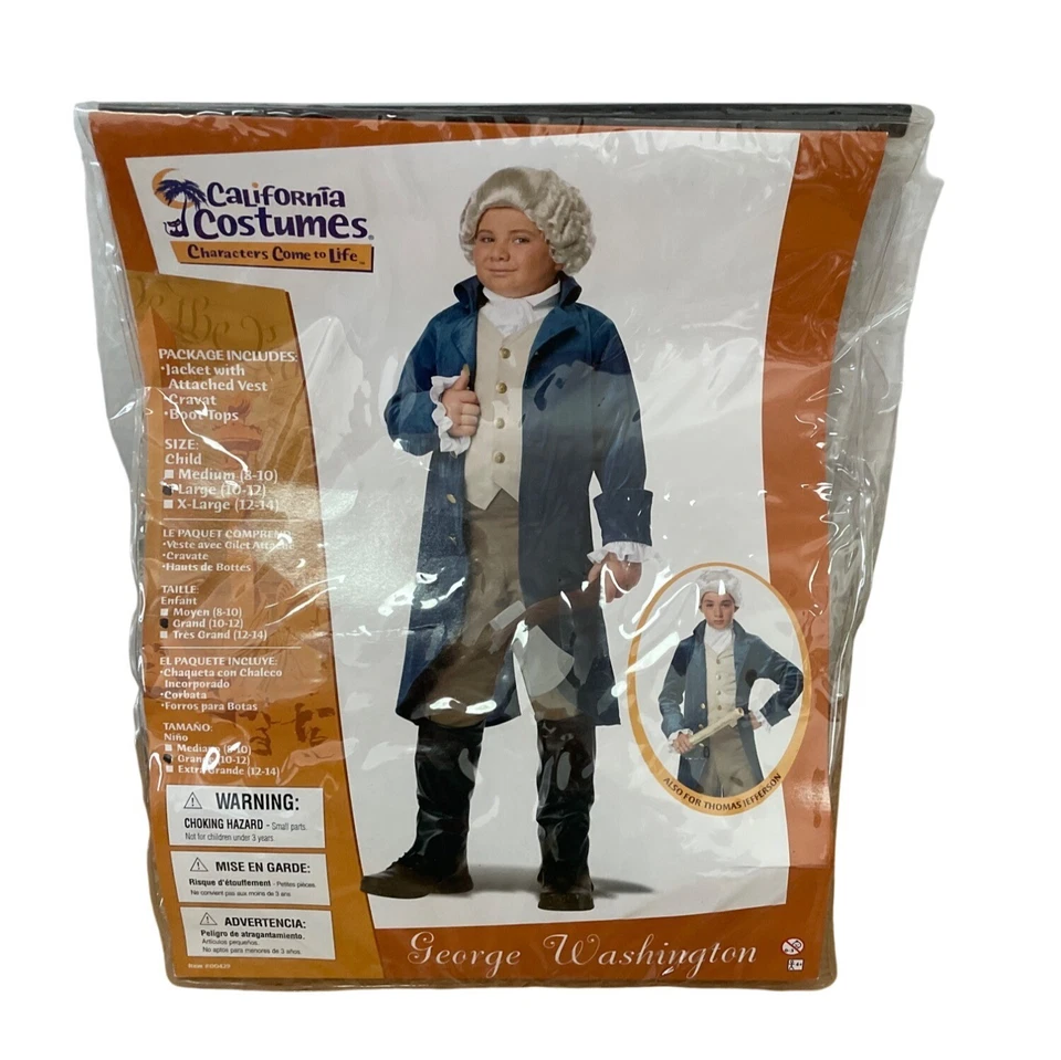 California Disfraces George Washington Niño L 10-12 Chaqueta Chaleco Bota Prendas para el torso Corbata Foto 1 de 4