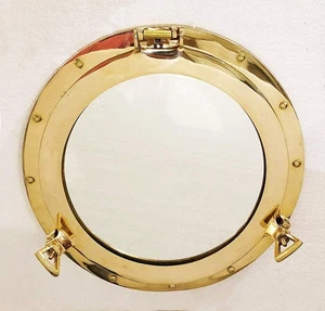 Espejo de puerto vintage de latón con acabado dorado para colgar en la pared decoración de ojo de buey de barco - Imagen 1 de 5