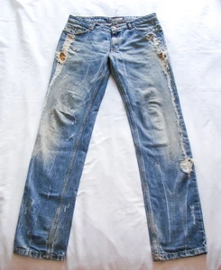 Men's TOM REBL Distressed Dirt Wash Salt Blue Straight Leg Denim Rockstar Jeans - Picture 1 of 20