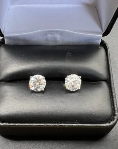 925 Sterling Silber Runde Moissanit Ohrstecker Unisex Ohrringe - Bild 1 von 13