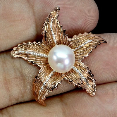 925 Sterling Silver Pendant Round Pearl 8mm Star Natural Gemstone Jewelry - Image 1 of 4