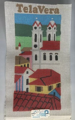 TelaVera Painted Needlepoint Canvas Building Rooftops Village - Image 1 of 3