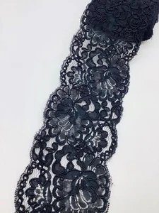 Trimplace schwarz 3-1/2" gekordelt/neu bestickt Raschel Spitze Gallon - 5 Yards (Bla - Bild 1 von 4
