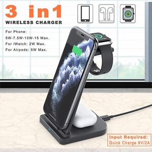 3 IN 1 Qi Wireless Charger Dock Stand For iPhone 14 13 12 Apple Watch /Air Pods