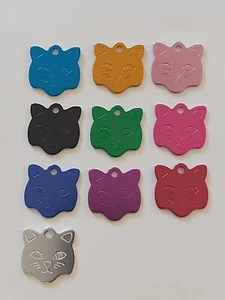 Grabado personalizado - Cara de gato etiqueta de identificación de mascotas personalizada - 1 cara - 10 opciones de color - Imagen 1 de 21
