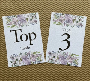 Dusty pale pink purple MAUVE roses peonies rustic wedding TABLE NUMBERS A6 decor - Picture 1 of 11