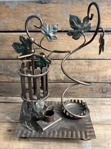 Vintage Retro Handmade Iron Wine Bottle Holder Art Display Old Press and Vines - Picture 1 of 7