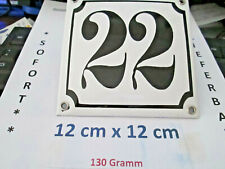 Hausnummer Emaille Nr. 22 schwarze Zahl auf weißem Hintergrund 12 cm x 12 cm 