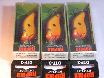 Lote de 3 señuelos de buceo Rapala de buceo plano DTF-3 CW (7 cm/12 g) 3' color raro - NOS Foto 1 de 4