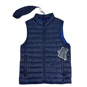 Club Room Mens Quilted Packable Puffer Vest Jacket Navy Blue S - Picture 1 of 6