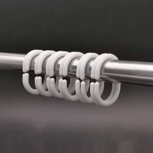 12* - White Shower Curtain Rings Hooks Bathroom Strong Pole Rail Guide Hanger - Picture 1 of 12