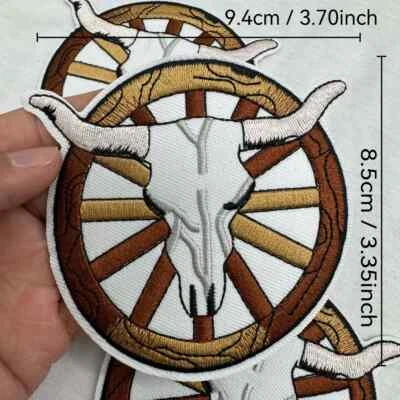 1 pcs Western Cowboy Cow Skull Embroidery Patch, Iron-On 3 1/3 x 3 3/8 inch - Image 1 of 3