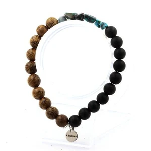 Bracelet Chrysocolla Of USA + Beads Black Onyx Matt + Wood 8 Mm. - Picture 1 of 7