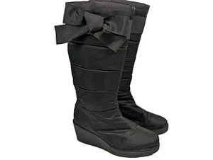 Kate Spade Black Wedge Snow Boots Womans 9.5 Satin Cagney Quilted Bow - Picture 1 of 13