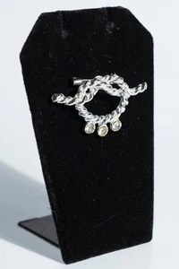 Vintage Brooch/Pin, Silver Color Twisted Rope in Knot w/ 3 Rhinestones, Unsigned - Picture 1 of 3