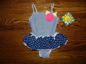 Girl's Navy & White Striped One-Piece Swimsuit Size 24 M-NWT - Picture 1 of 2