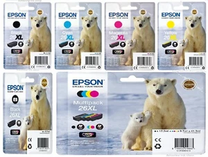 Genuine Epson 26XL, Polar Bear Ink Cartridges, XP-610, XP-615 XP-620 XP-625, LOT - Picture 1 of 15