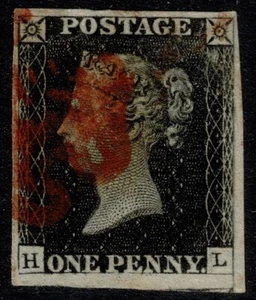 1840 1d Black Pl 1b HL 4m Red MX Recut Side + Corners Burr Rub VFU Cat. £400.00 - Picture 1 of 1
