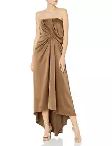 Halston Heritage 295919 Women's Strapless Draped Satin Gown, Sable, 8 - Picture 1 of 2