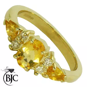 9ct Oro Amarillo Citrina y Diamante Talla O Compromiso Británico Hecho Anillo - Imagen 1 de 5