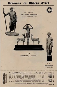 PUBLICITE   BRONZES ET OBJETS D ART  G. CONTENOT  RUE OBERKAMPF PARIS  VERS 1920 - Bild 1 von 2