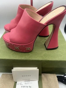 NIB Gucci Interlocking G Platform Sandals Size 38.5 Fits 8-8.5 US Women’s Pink - Picture 1 of 10