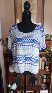 Society Girl Women's Large Short Sleeve Shirt With Keyhole Back, Multicolor - Picture 1 of 9