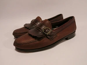 Men's 10 M HS Trask Handsewn in USA Brown Leather Moc Toe Kiltie Loafers - Picture 1 of 7