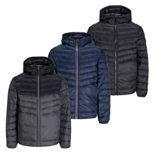Jack & Jones Jacket Lightweight Puffer Quilted Coat Full Zip Black Navy Blue - Picture 1 of 34