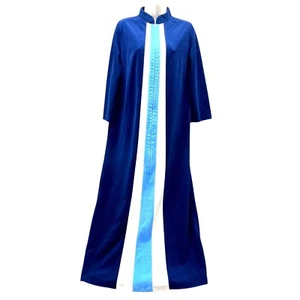 Vintage VANITY FAIR Robe Housecoat Small VELOUR Navy Light Blue Stripe 1/2 Zip - Picture 1 of 7