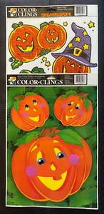 VINTAGE LOT Of 2 Window Clings Halloween Pumpkin Witch Bat Decorations Static - Picture 1 of 5