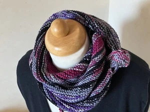 Schal handgestrickt aus merinowolle extrafein pink schwarz lila - Bild 1 von 5