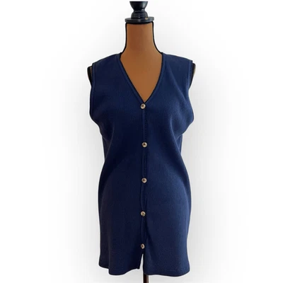 Chaleco para mujer Image by Edie Waffle algodón texturizado con botones azul marino talla única Foto 1 de 4