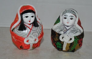 VTG Japanese Dolls Daruma Hime Ningyo Pair Empress Jingu Handpainted WEDDING Egg - Picture 1 of 3