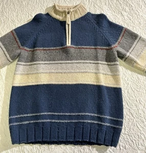 The Territory Ahead Sweater Mens Medium Quarter Zip Blue Gray Stripe Lambs Wool - Picture 1 of 5