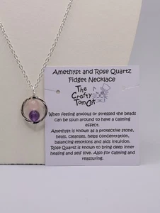 Fidget Light Amethyst Rose Quartz Gemstone Necklace Silver plated spinner - Picture 1 of 10