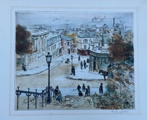 EUGENE VEDER SIGNIERTE FARBRADIERUNG PARIS FRANKREICH STRASSENSZENE MIT AKTIVEN FIGUREN - Bild 1 von 12