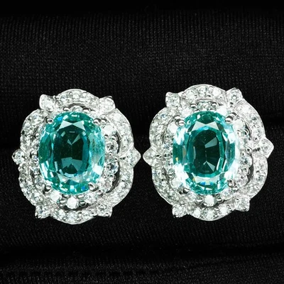925 Sterling Silver White Gold Earrings Seafoam Green Paraiba Tourmaline 7.90Ct - Image 1 of 4