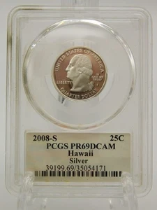 2008-S SILVER WASHINGTON QUARTER 25c - PCGS PR69 DEEP CAMEO - HAWAII - Picture 1 of 2