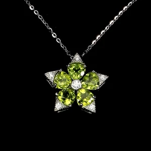 925 Sterling Silver Necklace Trilliant Peridot 6mm Natural Gemstone Jewelry 18in - Picture 1 of 14