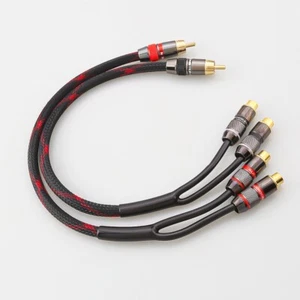2pcs RCA Male to 2 RCA Female Audio Speaker Adapter Y Splitter Cable 12" Inch - Picture 1 of 8