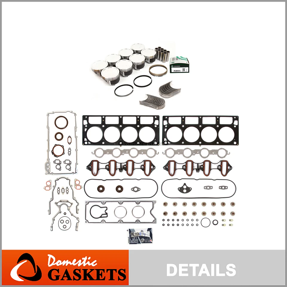 Full Gasket Set Bearings Pistons Fit 01-03 Cadillac GMC Chevrolet 6.0L OHV - Image 1 of 4