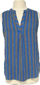 Rose + Olive Anthropologie Sleeveless Blouse Striped Blue Black White Medium - Picture 1 of 6