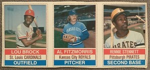 1976 HOSTESS 3 CARD PANEL LOU BROCK/AL FITZMORRIS/RENNIE STENNETT RARE!