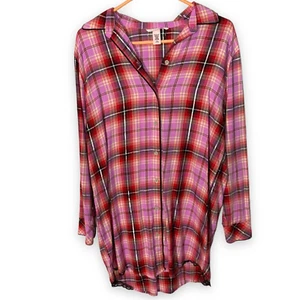 Pigiama donna Victoria Secret M rosa rosso a quadri stile flanella con bottoni top rayon - Foto 1 di 6