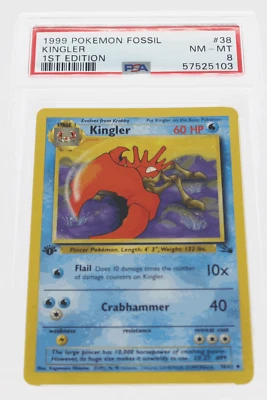 PSA 8 NEAR MINT MINT 1999 Pokémon Fossil #38 Kingler 1st Edition !!! - Image 1 of 4
