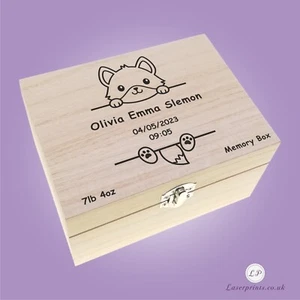 Caja de recuerdo recién nacido personalizada hecha a mano recuerdos de bebé regalo de madera - Imagen 1 de 13