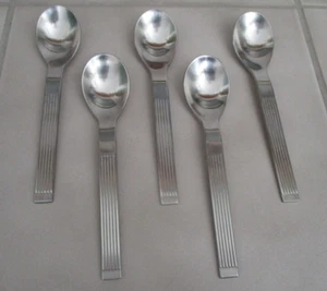 5 Dansk THEBE Stainless 7 1/4" Soup Spoons Rib Handle Stainless Flatware Set/5 - Picture 1 of 4